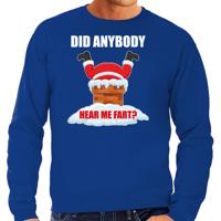 Foute Kersttrui sweater - Did anybody hear my fart - blauw - voor heren - Kerstkleding
