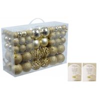 Set van 100x voordelige gouden kerstballen met kerstbalhaakjes - Kerstbal - thumbnail
