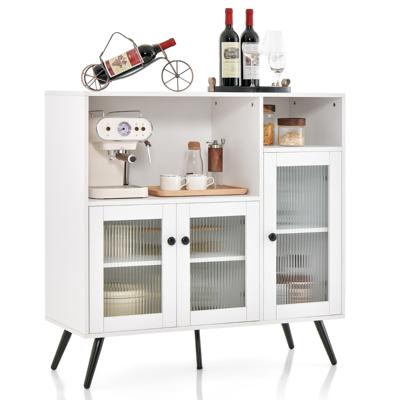 Keukenkast met Glazen Deuren Dressoir met Verstelbare Planken Houten Commode voor Eetkamer Woonkamer en Werkkamer (Wit)
