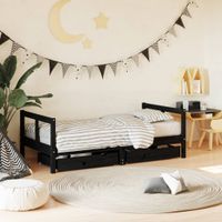 Kinderbedframe met lades 80x160 cm massief grenenhout zwart - thumbnail