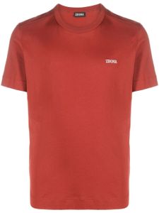 Zegna logo-embroidered cotton T-shirt - Orange