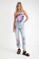 Straight cropped patch jeans - BLUE - 40