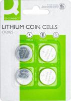 Q-CONNECT knoopcel, lithium, CR2025, blister van 4 stuks