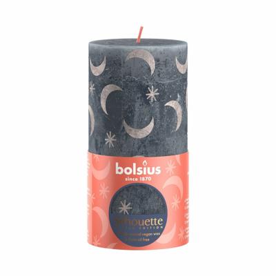 Bolsius silhouette stompkaars met print 13x6.8 cm leisteenblauw