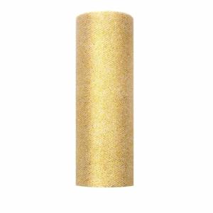 Glitter tule stof - goud - 15 x 900 cm - hobbyartikelen/knutselspullen