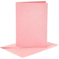 Kaarten en enveloppen, afmeting kaart 10,5x15 cm, afmeting envelop 11,5x16,5 cm, parelmoer, 120+210 gr, roze, 4 set/ 1 doos