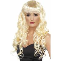 Carnaval verkleed dames pruik - krullen blond - lang haar - heksenpruik - thumbnail