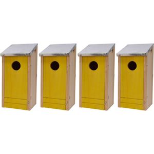 4x Houten vogelhuisjes/nestkastjes gele voorzijde 26 cm