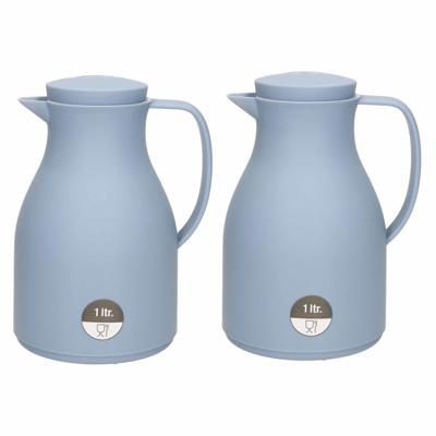 Isoleerkan - 2x - blauw - met drukknop - 1 liter - Koffiekan - thermoskan - warmhoud kan