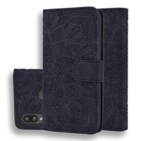 Voor Galaxy A10s kalf patroon Mandala dubbele vouwen ontwerp reliëf lederen draagtas met portemonnee & houder & kaartsleuven (zwart) Voor Galaxy A10s kalf patroon Mandala dubbele vouwen ontwerp reliëf lederen draagtas met portemonnee & houder & kaartsleuven (zwart)