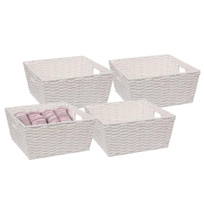 5Five Rieten opbergmand - 4x - gevlochten vierkant - wit - 31 x 31 x 15 cm