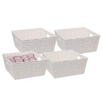 5Five Rieten opbergmand - 4x - gevlochten vierkant - wit - 31 x 31 x 15 cm