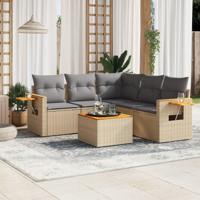 6-delige Loungeset met kussens poly rattan beige
