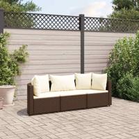 3-delige Loungeset met kussens poly rattan bruin