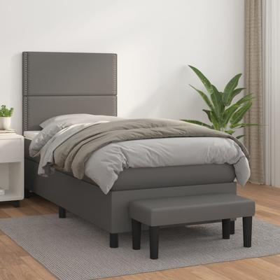 Boxspring met matras kunstleer grijs 90x190 cm