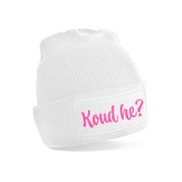 Wintersport muts voor volwassenen - Koud He - wit - roze glitters - one size - Apres ski beanie