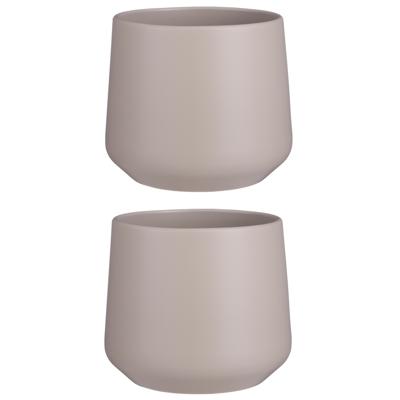 Mica Decorations Bloempot/plantenpot - 2x stuks - mat taupe - H18/D21 cm - keramiek