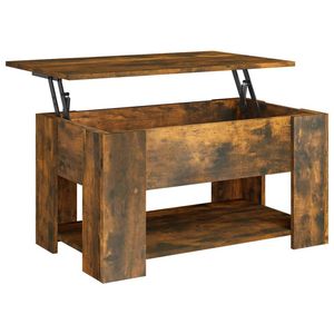 The Living Store Salontafel - Lift-top ontwerp - Bewerkt hout - 79x49x41 cm - Gerookt eiken