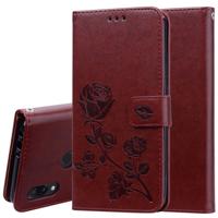 Rose reliëf horizontale Flip PU lederen draagtas voor Xiaomi Redmi 7 met houder & kaartsleuven & portemonnee (bruin)