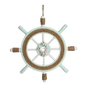 Mintgroen houten stuurwiel/roer maritieme wanddecoratie 41 cm   -