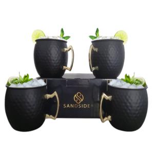 Sandside Moscow Mule Bekers Premium Cocktail Glazen Set 4x Zwart Met Luxe Giftset Verpakking