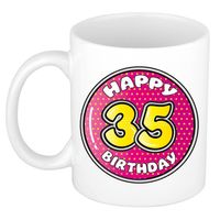 Bellatio Decorations Verjaardag cadeau mok - 35 jaar - roze - 300 ml - keramiek - feest mokken - thumbnail