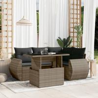 5-delige Loungeset met kussens poly rattan grijs