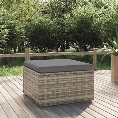 Voetensteun met kussen 55x55x30 cm poly rattan grijs