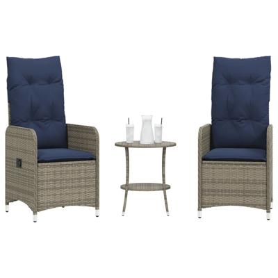 Tuinstoelen 2 st verstelbaar met tafel poly rattan grijs