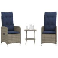 Tuinstoelen 2 st verstelbaar met tafel poly rattan grijs