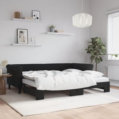 Slaapbank onderschuifbed en matrassen 90x200 cm fluweel zwart