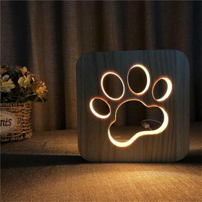 Creatieve vorm houten nacht lamp slaapkamer decoratie warm licht LED (Paw)