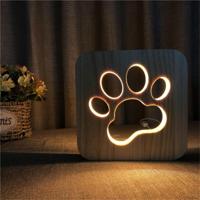 Creatieve vorm houten nacht lamp slaapkamer decoratie warm licht LED (Paw)