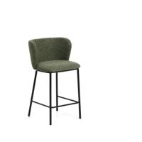 Kave Home Ciselia barkruk H65 dik chenille Groen poot zwart