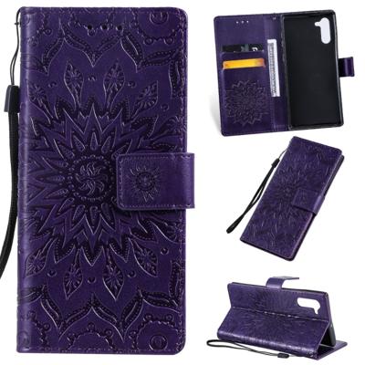 Gedrukt afdrukken zonnebloem patroon horizontale Flip PU lederen case voor Galaxy Note 10 met houder & kaartsleuven & portemonnee & Lanyard (paars)