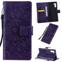 Gedrukt afdrukken zonnebloem patroon horizontale Flip PU lederen case voor Galaxy Note 10 met houder & kaartsleuven & portemonnee & Lanyard (paars)