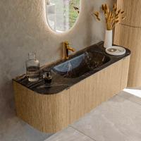 Badmeubel Mondiaz Kurve-Dlux | 130 cm | Meubelkleur Oak | Wastafelkleur Lava | Solid surface | Midden spoelbak | 1 kraangat