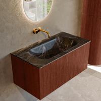 Badmeubel Mondiaz Kurve-Dlux | 90 cm cm | Meubelkleur Ruby | Wastafelkleur Lava | Solid surface | Wasbak midden spoelbak | Zonder kraangat(en)