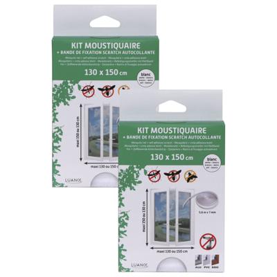 Luance Vliegen/insecten opzet raam hor - 2x - wit - 130 x 150 cm - hordoeken met klittenband