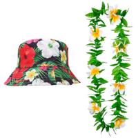 Carnaval verkleed set - Tropische Hawaii party - hoedje met bloemenslinger - volwassenen - thumbnail