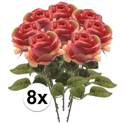 Kunstbloem roos Simone - 8x - roze - 45 cm - decoratie bloemen