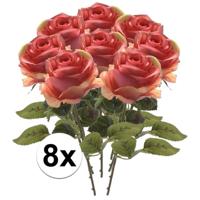 Kunstbloem roos Simone - 8x - roze - 45 cm - decoratie bloemen