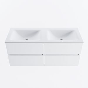 MONDIAZ VICA 120cm badmeubel onderkast Talc 4 lades. Wastafel CLOUD dubbel 2 kraangaten, kleur Talc.