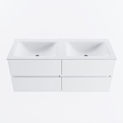 MONDIAZ VICA 120cm badmeubel onderkast Talc 4 lades. Wastafel CLOUD dubbel 2 kraangaten, kleur Talc.
