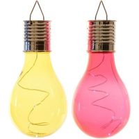 2x Buiten/tuin LED geel/rood peertjes solar verlichting 14 cm - thumbnail