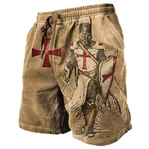 Voor heren Sweat short Strandshorts Badstof korte broek Trekkoord Elastische taille 3D-afdrukken Grafisch Kruis Soldier Ademend Zacht Korte Dagelijks Feestdagen Streetwear Katoenmix Vintage Casual Lightinthebox