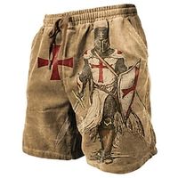 Voor heren Sweat short Strandshorts Badstof korte broek Trekkoord Elastische taille 3D-afdrukken Grafisch Kruis Soldier Ademend Zacht Korte Dagelijks Feestdagen Streetwear Katoenmix Vintage Casual Lightinthebox