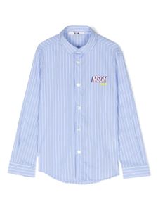 MSGM Kids chemise rayée à logo imprimé - Bleu