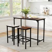 Eettafelset van 3 Stuks 120 cm Industriële Keukentafel met 2 Barkrukken Rechthoekige Bartafel en Stoelen voor Eetkamer Bistro
