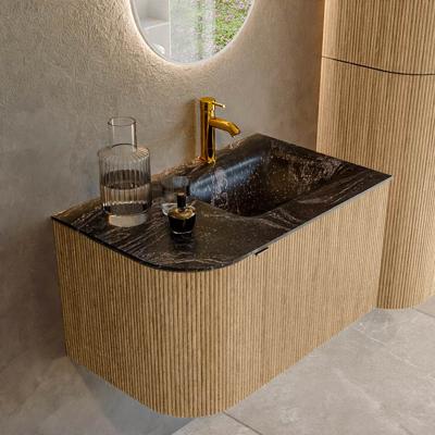 Badmeubel Mondiaz Kurve-Dlux | 75 cm | Meubelkleur Oak | Wastafelkleur Lava | Solid surface | Rechts spoelbak | 1 kraangat